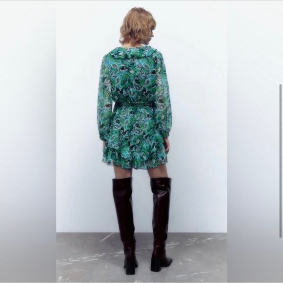 ZARA RUFFLED PRINT DRESS MULTICOLORED - Picture 3 of 5